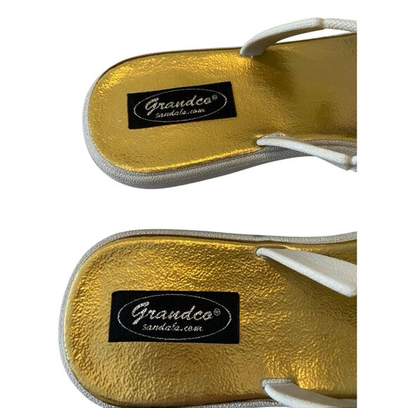Grandco Gold Pearl Beaded Slide Sandals Womens 8 White Gold Flip Flops Embellish - Picture 3 of 5